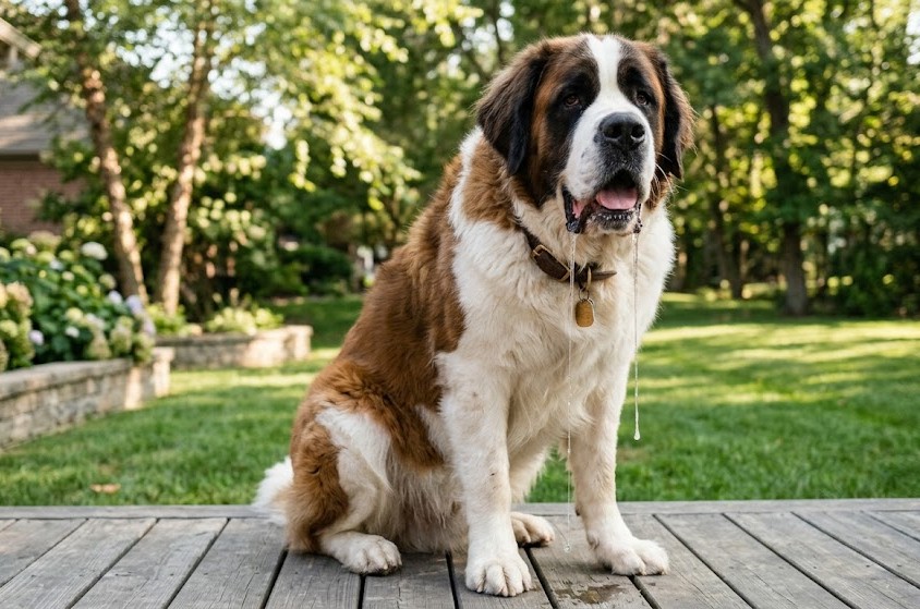 A drooling Saint Bernard 